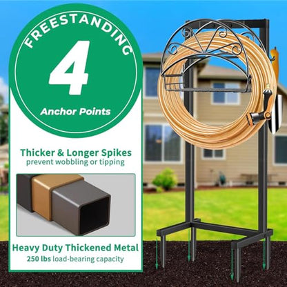 TomCare Garden Hose Holder, 4 Spikes Water Hose Hanger for 160FT Hose - color: Matte Black