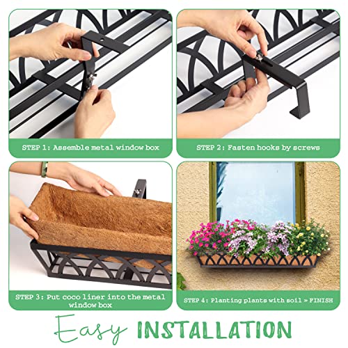36" Hanging Window Box Basket w/Coco Liner, Black, 2 Pack - color: Black-set 2, size: 36IN Style A