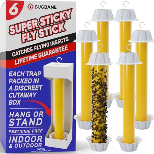 Fly Stick Sticky Fly Traps for Indoors Outdoor 6pk. Non-Toxic Super Sticky Hanging Flies Catcher Paper Tape Strips for Home. Catches All Bugs and gnats. Indoor Outdoor House Flying Insect Trap. - size: 6pack