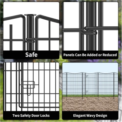 INJOPEXI Decorative Garden Fence 12 Panels 26ft(L)×42in(H) Metal Garden Fences with 11 Panels + 1 Gate, Animal Barrier Rabbit Fence Rustproof Wire Temporary Dog Fencing Outdoor for Backyard Lawn - size: 12 Panels 26ft(L)-42"(H) - With Gate