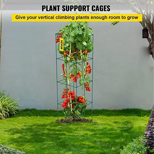 VEVOR Tomato Cages, 11.8" x 11.8" x 46.1", 10 Packs Square Plant Support Cages, Green PVC-Coated Steel Tomato Towers for Climbing Vegetables, Plants, Flowers, Fruits - color: Green, size: 11.8x46.1 inch-10 Packs
