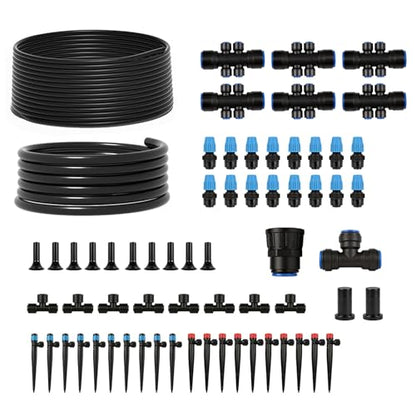 230FT Drip Irrigation System Kit, Quick Connect Garden Watering System, Complete Automatic Drip Irrigation Kit with 1/2" & 1/4" Tubing, Adjustable Emitters for Garden, Raised Beds & Greenhouse - size: 230FT