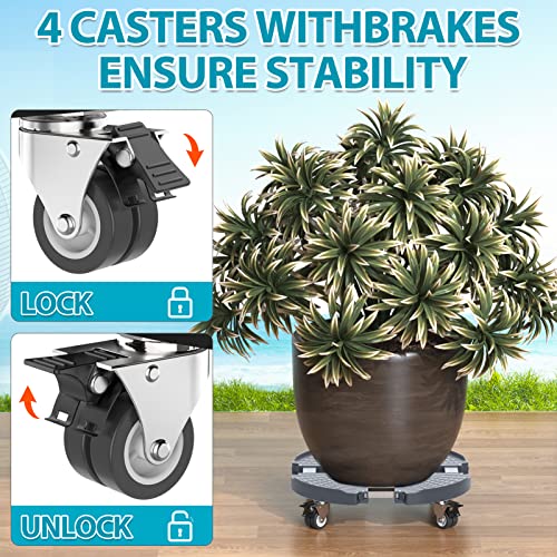 VANCASTLE Plant Caddy Plant Stand with Wheels, Heavy Duty Plant roller base 15-22 Inch Adjustable，Palnt Wheel Base 440 LBS, Large Potted Planter Cart Dolly for Flower Mover, Gray, 2 Pack - color: Grey, size: 2