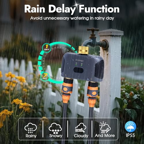 2 Zones WiFi Water Timer Brass Inlet and Outlet, Sprinkler Timer for Garden Hose, APP Remote Control WiFi Hose Timers with Gateway, Voice Control with Alexa, Rain Delay and Manual Mode for Watering - color: Black Grey