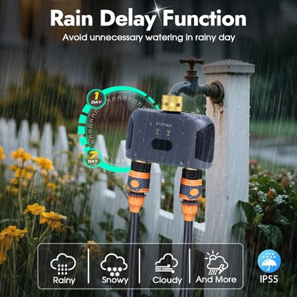 2 Zones WiFi Water Timer Brass Inlet and Outlet, Sprinkler Timer for Garden Hose, APP Remote Control WiFi Hose Timers with Gateway, Voice Control with Alexa, Rain Delay and Manual Mode for Watering - color: Black Grey