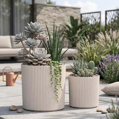 Mayne Haven 10in & 14in Round Fluted Modern Planter Set, Chai, 2-Pack - color: Chai, size: 10in and 14in