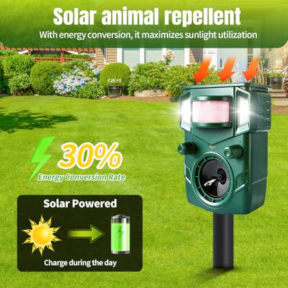 2026 Upgraded Solar Ultrasonic Animal Repellent, 5 Working Mode with Motion Sensor & Ultrasonic Waves Deer Squirrel Cat Dog Raccoon Repellent, Animal Deterrent Device Outdoor for Yard 2 Pack Green