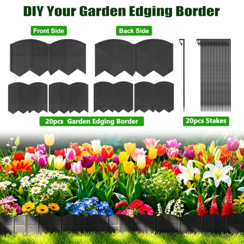Vashly 20Ft Garden Edging 5.9 in Tall Landscape Edging 20 Pcs Garden Border