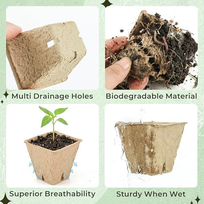 100 Pcs Square Nursery Pots, 5 Pcs Seed Starter Tray, 2.6 inch Nursery Pots with Tray, Plastic Starter Pots for Planting Seeds, Reusable Seed Starting Pots with Drainage Holes (Kraft Paper) - style: kraft paper