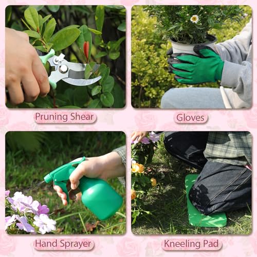 LeMotech Garden Tools Set, 10-Piece Heavy Duty Garden Hand Tools Kit with Wooden Handle, Durable Organizer Bag for Garden Supplies, Gardening Gifts for Women Grandmother, Pink Floral Pattern - style: Pink Floral Garden Bag