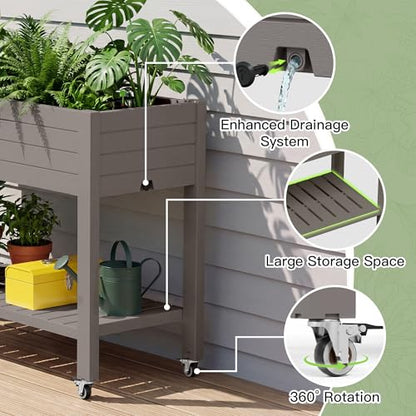 Fancyango Raised Garden Bed with Wheels 33.7" Hx2 -Gray - color: Gray, size: 33.7"Hx2