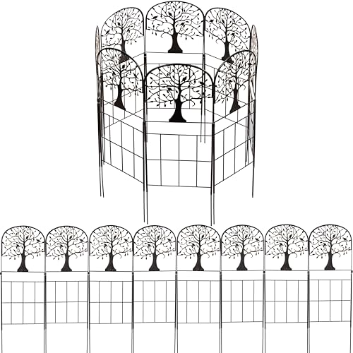 Evergreen Tree of Life Metal Landscape Edging 28" Above Ground, 8 ft Long Decorative Garden Fence Panels Animal Barrier, No Dig Edging for Flower Bed, Yard, Lawn - style: Tree of Life, Tall