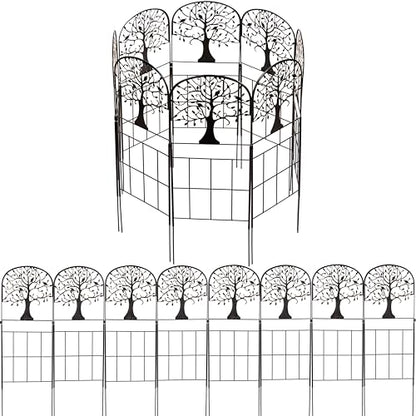 Evergreen Tree of Life Metal Landscape Edging 28" Above Ground, 8 ft Long Decorative Garden Fence Panels Animal Barrier, No Dig Edging for Flower Bed, Yard, Lawn - style: Tree of Life, Tall