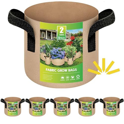 iPower 5-Pack 2 Gallon Plant Grow Bags Thickened Nonwoven Aeration Fabric Pots Heavy Duty Durable Container, Strap Handles for Garden, Tan New - color: 5-pack Tan, size: 2 Gallon