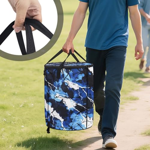 BIGCARJOB Blue Camo Large Trash Can with Lids, Camping Trash Can Collapsible Garbage Cans Water Resistant Garbage Bin Storage for Outside, 22.83x17.71 in - color: Blue Camouflage