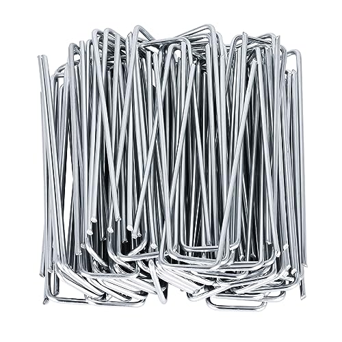 100 Pack Landscape Staples, 4" 8 Gauge Galvanized Steel Garden Stakes,Landscape Pins Turf Staples for Securing Weed Barrier Artificial Grass - size: 4in
