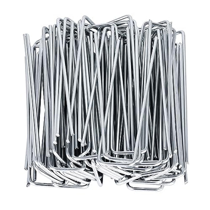 100 Pack Landscape Staples, 4" 8 Gauge Galvanized Steel Garden Stakes,Landscape Pins Turf Staples for Securing Weed Barrier Artificial Grass - size: 4in