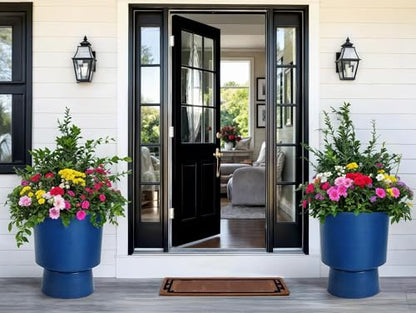 2-Pack 16.8" Brushed Blue Plastic Urn Planters with Detachable Bases - color: Brushed Blue-16.8"h
