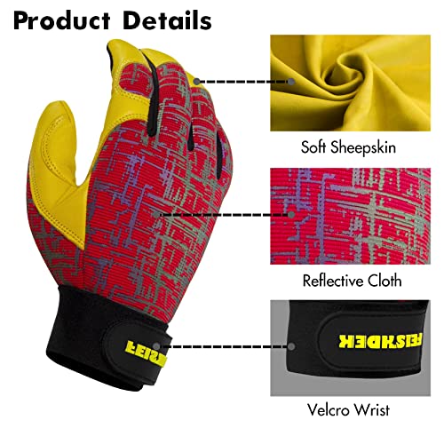 Gardening Gloves for Women Men, Touchscreen Sheepskin Leather Work Gloves - color: Red, size: Medium (Pack of 1)