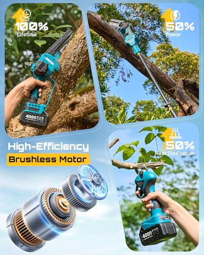 SEESII 4-in-1 Pole Saw & Pruning Shears Combo Kit with Brushless Motor - color: Deep Blue