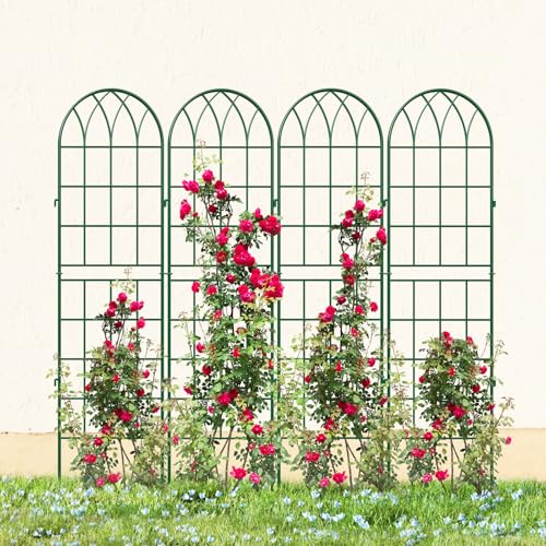 DoCred 4 Pack Garden Trellis for Climbing Plants, 59 Inch Metal Trellis - color: Green, size: 59''H x 16''W/4 Pack