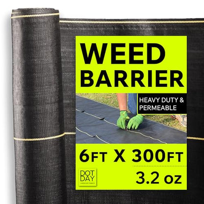 DOTDAY Shield Weed Barrier Fabric Heavy Duty - 3.2oz Landscape Fabric, Woven Polypropylene, UV-Stabilized, Permeable Ground Cover for Gardens, Raised Beds & Landscaping, Black (6x300ft) - size: 6 x 300ft