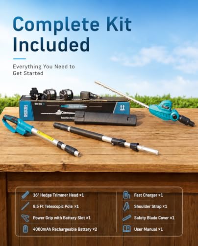 SEESII 20V Pole Hedge Trimmer Cordless, 8.5 FT Reach, Dual 4.0Ah Batteries - color: Sky Blue