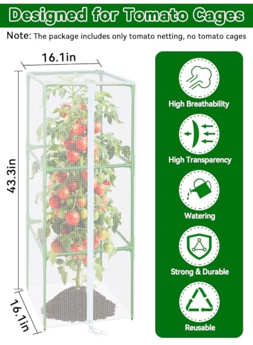 ZeeDix 43x16.1 in Garden Tomato Plant Cover Netting for Square Tomato Cage - color: 4 Pack, size: 43inch