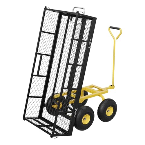 Garvee 900 lbs Steel Garden Dump Cart with Removable Sides, Convert to Flatbed, Heavy Duty Yard Cart with 180°Rotating Handle & 10" All Terrain Wheels, Utility Dump Wagon for Lawn Farm Backyard - color: Black