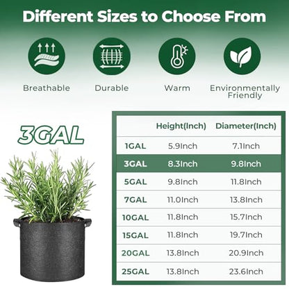 T4U Grow Bags 3 Gallon 10 Pack, Fabric Pots for Outdoor Garden Plants - size: 3 Gallon-10 Packs