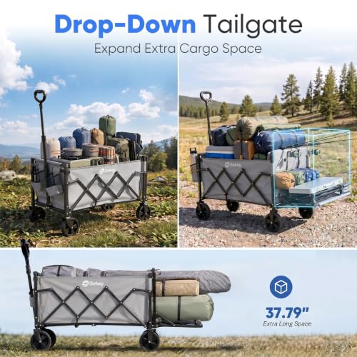 Sekey Collapsible Wagon with Tailgate, 300 lb Capacity, 38 in Cargo Length - color: Gray