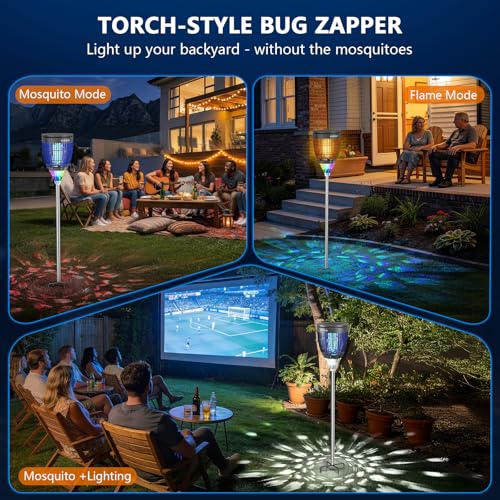 Solar Bug Zapper Outdoor, 4200V Mosquito Zapper with Flame Lights - color: Gray
