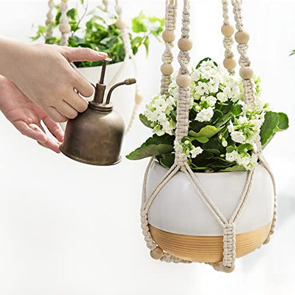 Mkono Macrame Plant Hanger Indoor 35 Inch Hanging Planter Basket Ivory 2Pcs - color: Ivory