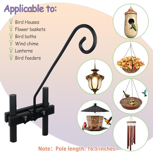 Deck Hook Rail Suitable for Hanging Flower Baskets Wind Chimes Planters Bird Feeders Lights, Heavy Duty Fence Deck Hook Rail Holds up to 15lbs with Ease Note: Pole Length: 16.5 inches