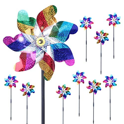 BATTIFE Preassembled Reflective Pinwheels for Yard & Garden, Color, 10 Pack - color: Colorful, size: 10 Pack