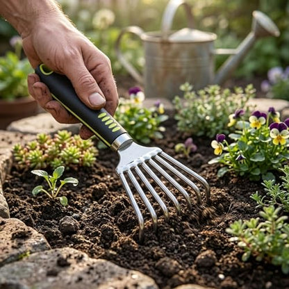 Small Hand Rake, 8 Inch Compact Weed Puller Tool,Mini Garden Leaf Claw Rake