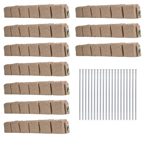 Beuta Landscape Edging | Garden Edging Border | Polyrock Blocks for Lawn Edging, Flower Beds & Yard Edging – 10 Pack | Each Section Has 6 Blocks 48" L x 4" W x 6.5" H | 20 Spikes | Sandstone - color: Sandstone, size: 10-Pack (40 FT)