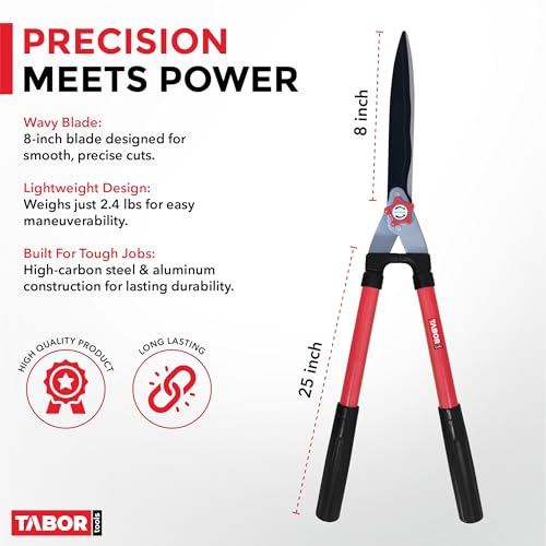 TABOR TOOLS B620A Hedge Shears with Wavy Blade for Trimming Borders, Boxwood, and Bushes, Manual Hedge Clippers with Comfort Grip Handles. - style: Classic