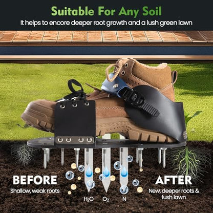Aerator Shoes, Lawn Aerator Shoes for grass with Foot Protection ,Aeration Shoes for Lawn with Adjustable Strap, Pre-Assembled Aerating Shoes for Lawns, Gardens, and Courtyards (Black&Dark Blue)