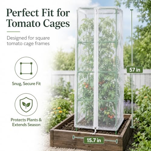 Halatool Garden Tomato Plant Cover Netting, Fits 50–63" Square Tomato Cages - color: 2 Pack, size: 57 inch