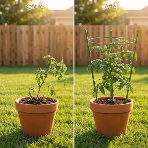 4 Pack Garden Tomato Cage for Pots, 18" Metal Tomatoes Cages Plant Support with Stable Support Rings (18") - size: 18"