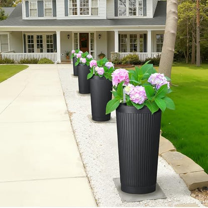 FENCY Self Watering Tall Planters Set of 2, Black Round - color: Black-round Ribbed