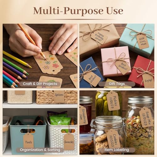SallyFashion Kraft Gift Tags with String, 200 Pack 1.6 X 2.8 inch - color: Corrugated