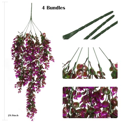 RECUTMS 4Pcs Artificial Hanging Eucalyptus Plants for Outdoors Decor - color: Mauve
