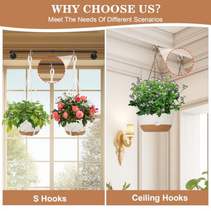 3 Pack Hanging Pot for Indoor Plants, 10inch Self-Watering Hanging Planter, Macrame Plant Hanger with Pot, Metal Chain, S & Ceiling Hooks, Removable Saucer and Drainage Holes for Garden Home - White - color: White