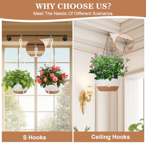 3 Pack Hanging Pot for Indoor Plants, 10inch Self-Watering Hanging Planter, Macrame Plant Hanger with Pot, Metal Chain, S & Ceiling Hooks, Removable Saucer and Drainage Holes for Garden Home - White - color: White