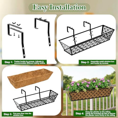 SPECILITE 24" Adjustable Metal Window Railing Planters Boxes, 6 Pack - size: 24in, style: 6Packs