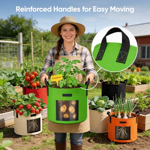10 Gallon Potato Grow Bags: 5 Pack 350G Heavy Duty Thickened Felt Grow Bags - size: 5 Pack-10 Gallon