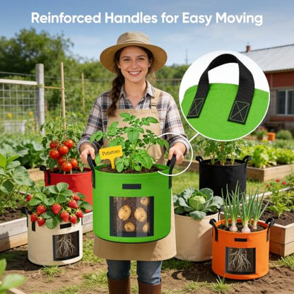 10 Gallon Potato Grow Bags: 5 Pack 350G Heavy Duty Thickened Felt Grow Bags - size: 5 Pack-10 Gallon