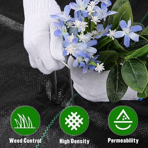 2FT x 100FT Weed Barrier Landscape Fabric Heavy Duty, 3.2oz Premium Gardening Weed Control Mat with 10 U-Shaped Securing Pegs, Ground Cover for Garden Beds, Farming, Underlayment, Commercial Driveway - size: 3.2OZ-2X100FT